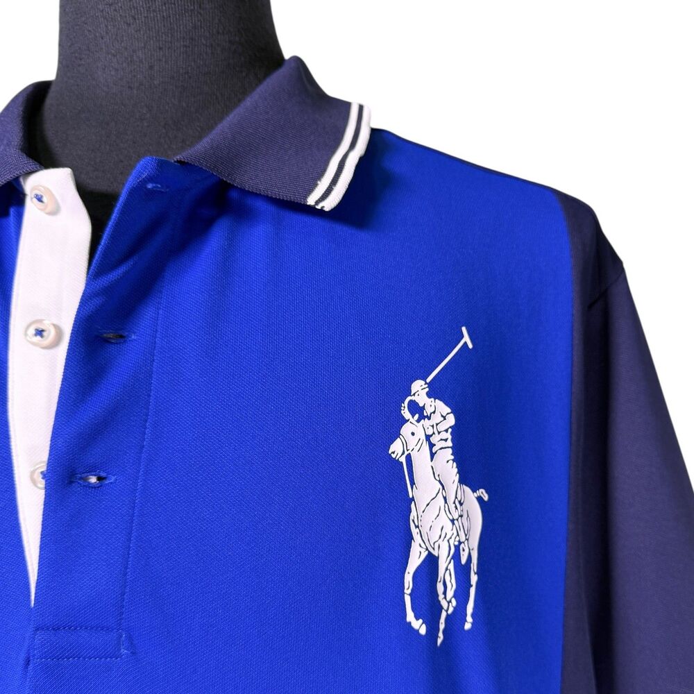 Polo Ralph Lauren Mens XXL Blue White Colorblock Performance Polo Shirt Big Pony - Picture 5 of 7